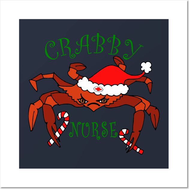 Funny Crabby Nurse Christmas Crab Wall Art by DesignFunk